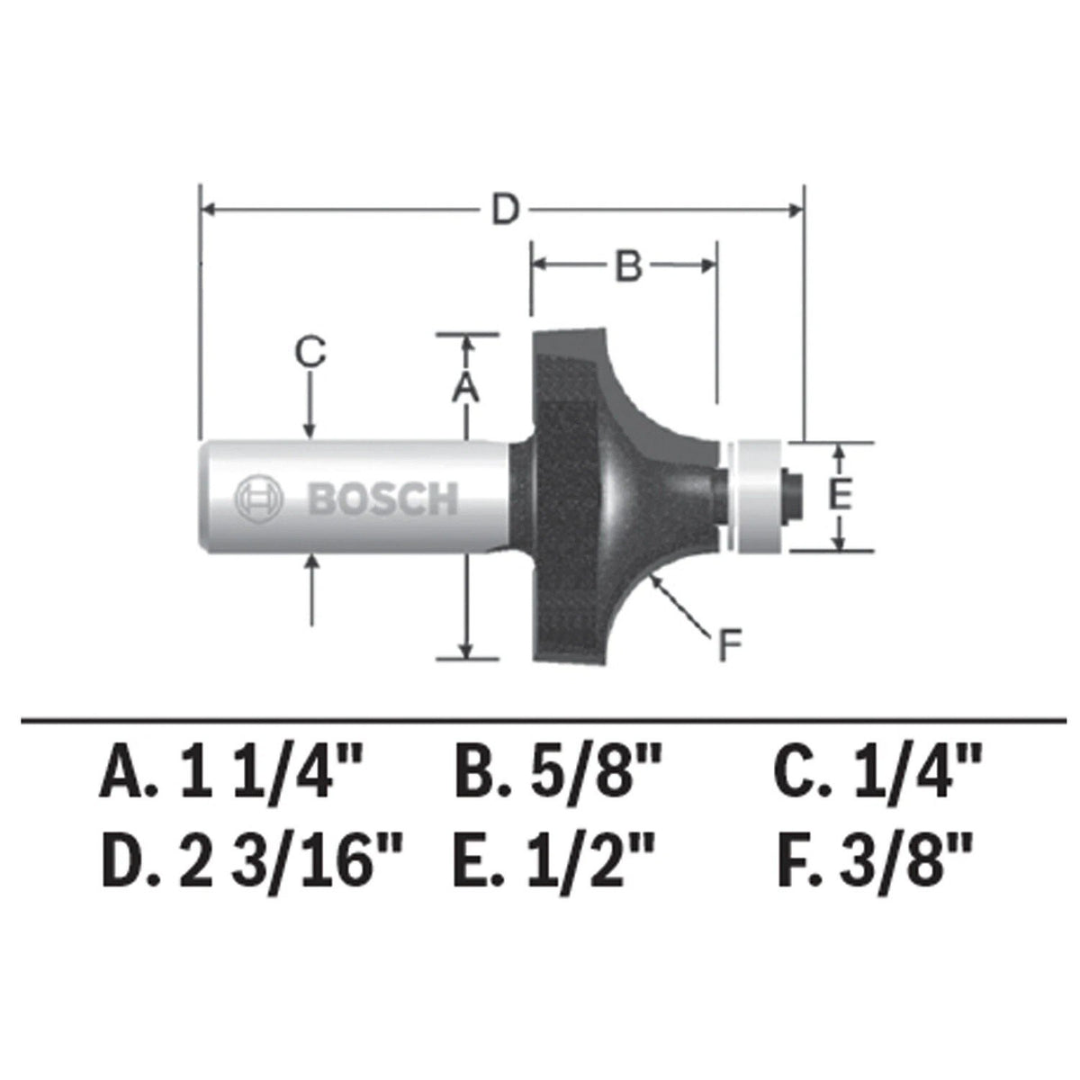 Bosch 85296MC 3/8" x 5/8" Carbide Tipped Roundover Router Bit with 1/4" Shank - 3