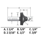 Bosch 85296MC 3/8" x 5/8" Carbide Tipped Roundover Router Bit with 1/4" Shank - 3