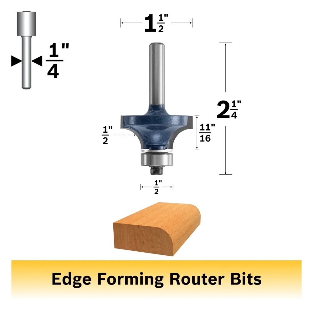 Bosch 85297M 1.5" Carbide Tipped Roundover Router Bit with 0.25" Shank - 2