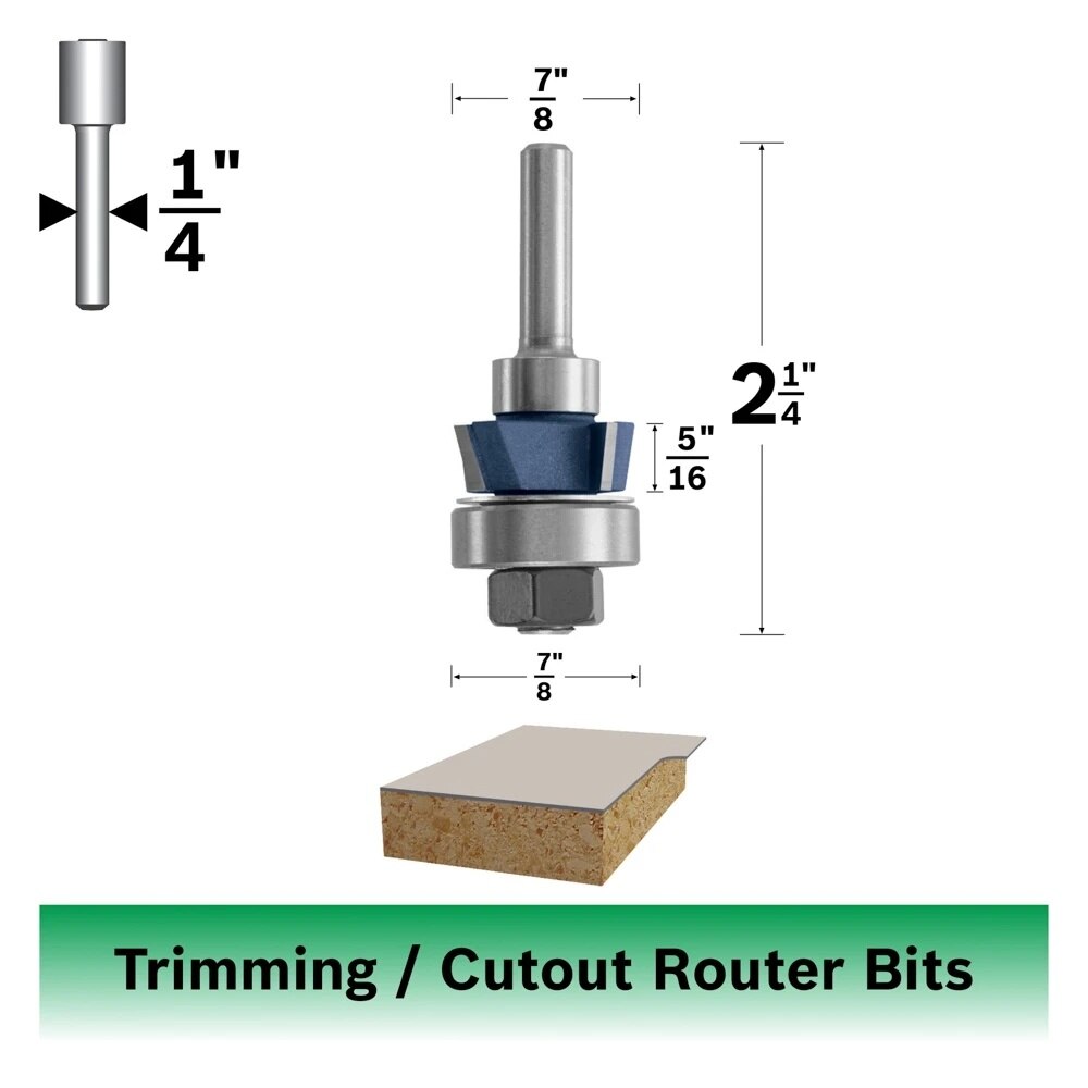 Bosch 85414M 7/8" x 5/16" Carbide Tipped 4-Flute Flush Trim Assembly Router Bit - 2