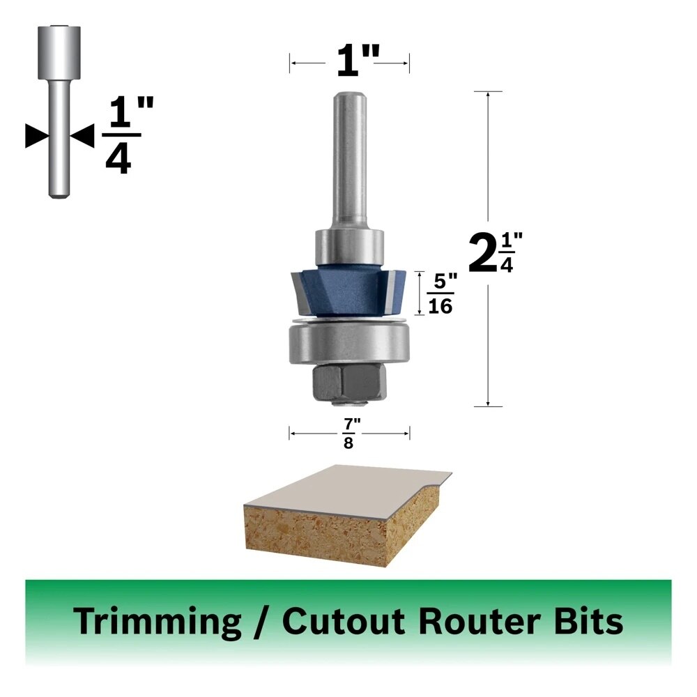Bosch 85415M 15 Degree Carbide Tipped 4-Flute Bevel Trim Router Bit 1/4" Shank - 2