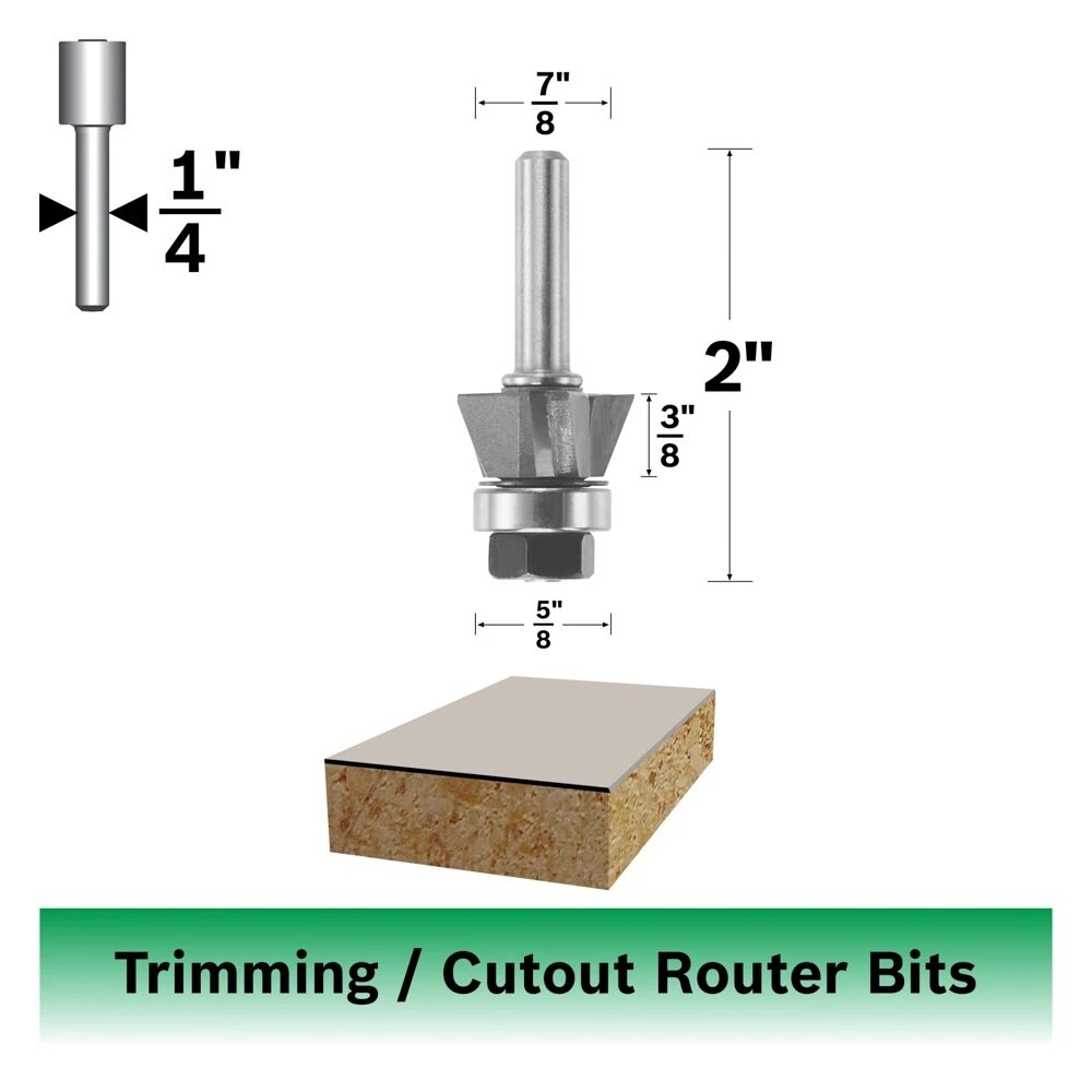 Bosch 85420M 22 Degree x 3/8" Carbide Tipped 3-Flute Bevel Trim Router Bit with 1/4" Shank - 2