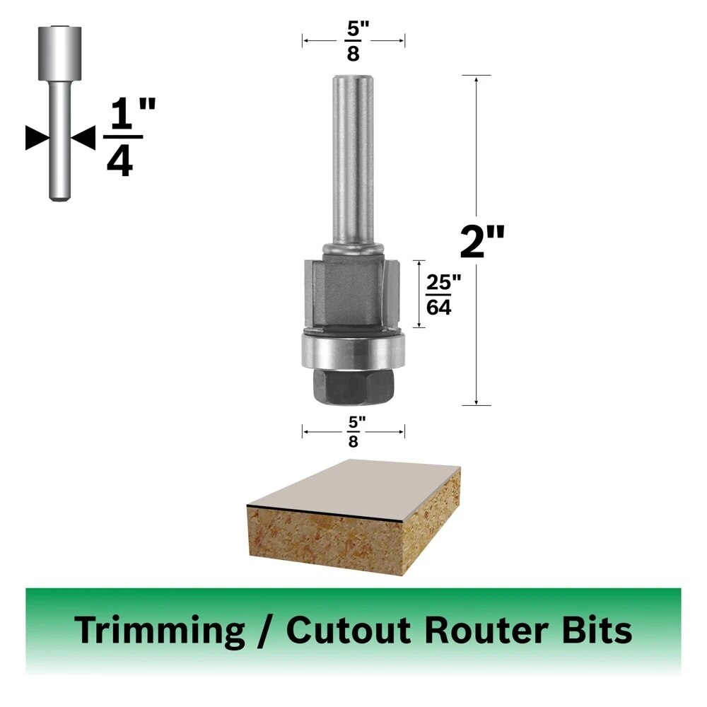 Bosch 85421M 5/8" x 3/8" Carbide Tipped 3-Flute Flush Trim Assembly Router Bit - 2