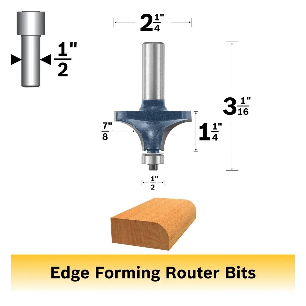 Bosch 85432M 7/8" x 1-1/8" Carbide Tipped Roundover Router Bit with 1/2" Shank - 2