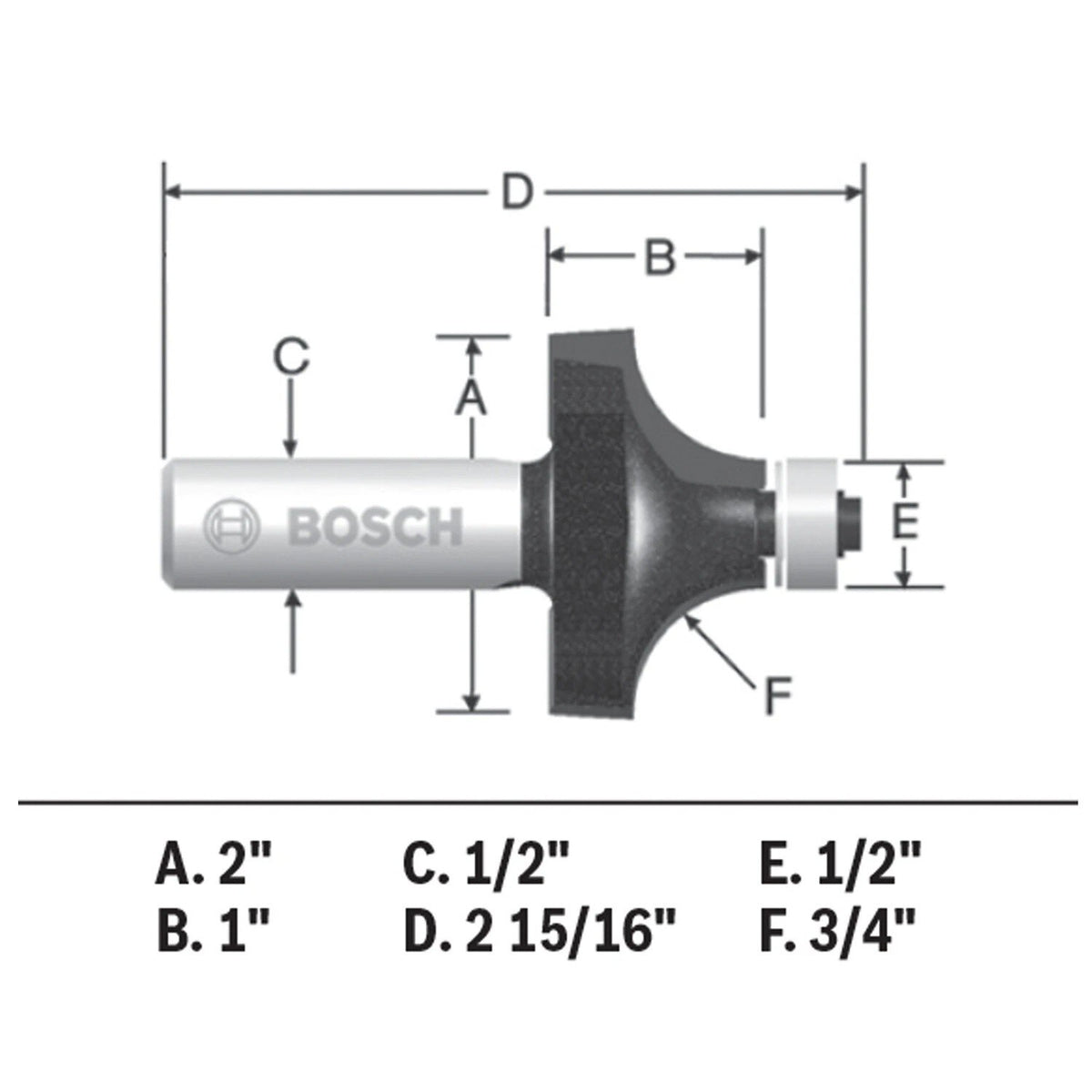 Bosch 85434MC 3/4" x 1" Carbide-Tipped Roundover Router Bit with 1/2" Shank - 2