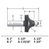 Bosch 85434MC 3/4" x 1" Carbide-Tipped Roundover Router Bit with 1/2" Shank - 2