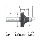 Bosch 85434MC 3/4" x 1" Carbide-Tipped Roundover Router Bit with 1/2" Shank - 2