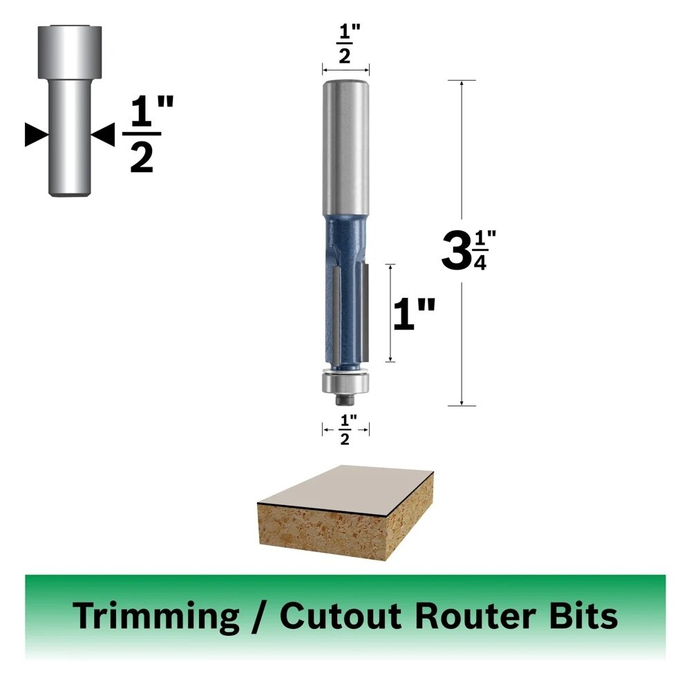 Bosch 85439M 1/2" x 1" Carbide Tipped 3-Flute Flush Trim Router Bit - 2