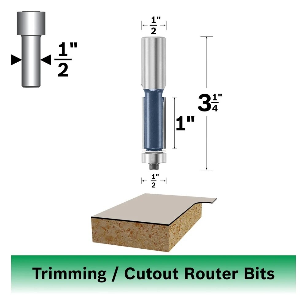 Bosch 85441M 1/2" x 1" Carbide Tipped 2-Flute Flush Trim Router Bit - 2