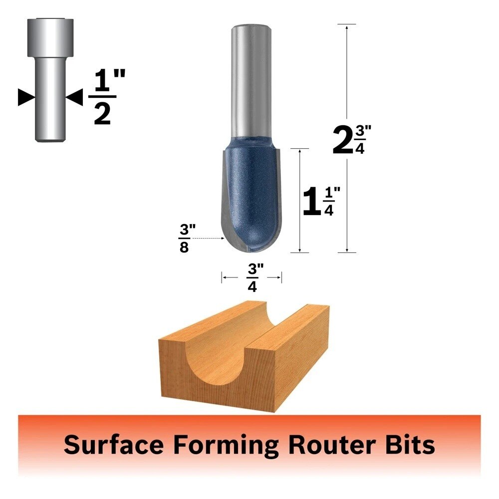 Bosch 85450M 3/8" x 3/4" Carbide Tipped Extended Round Nose Router Bit with 1/2" Shank - 2