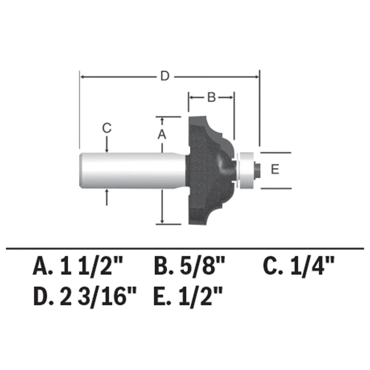 Bosch 85581MC 1-1/2" x 5/8" Carbide-Tipped Classical Edge Forming Router Bit with 1/4" Shank - 3