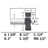 Bosch 85614MC 1/2" x 1/2" Carbide-Tipped Rabbeting Router Bit with Bearing - 3