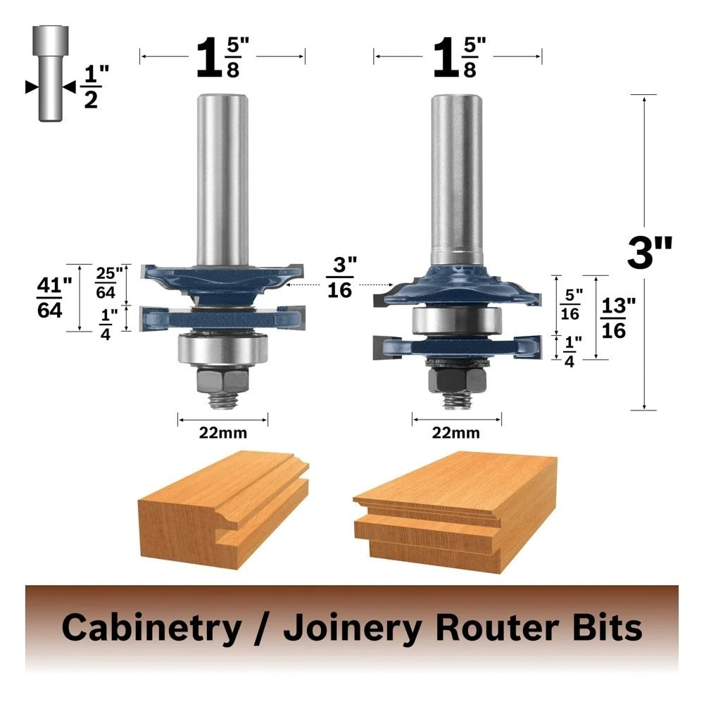 Bosch 85625MC 1/2" Shank x 1-5/8" Carbide Tipped Ogee Stile and Rail Router Bit Set (2 Pack) - 2