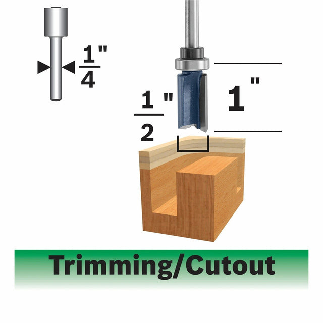 Bosch 85680MC 1/2" x 1" Carbide Tipped Double Flute Top Bearing Straight Trim Router Bit