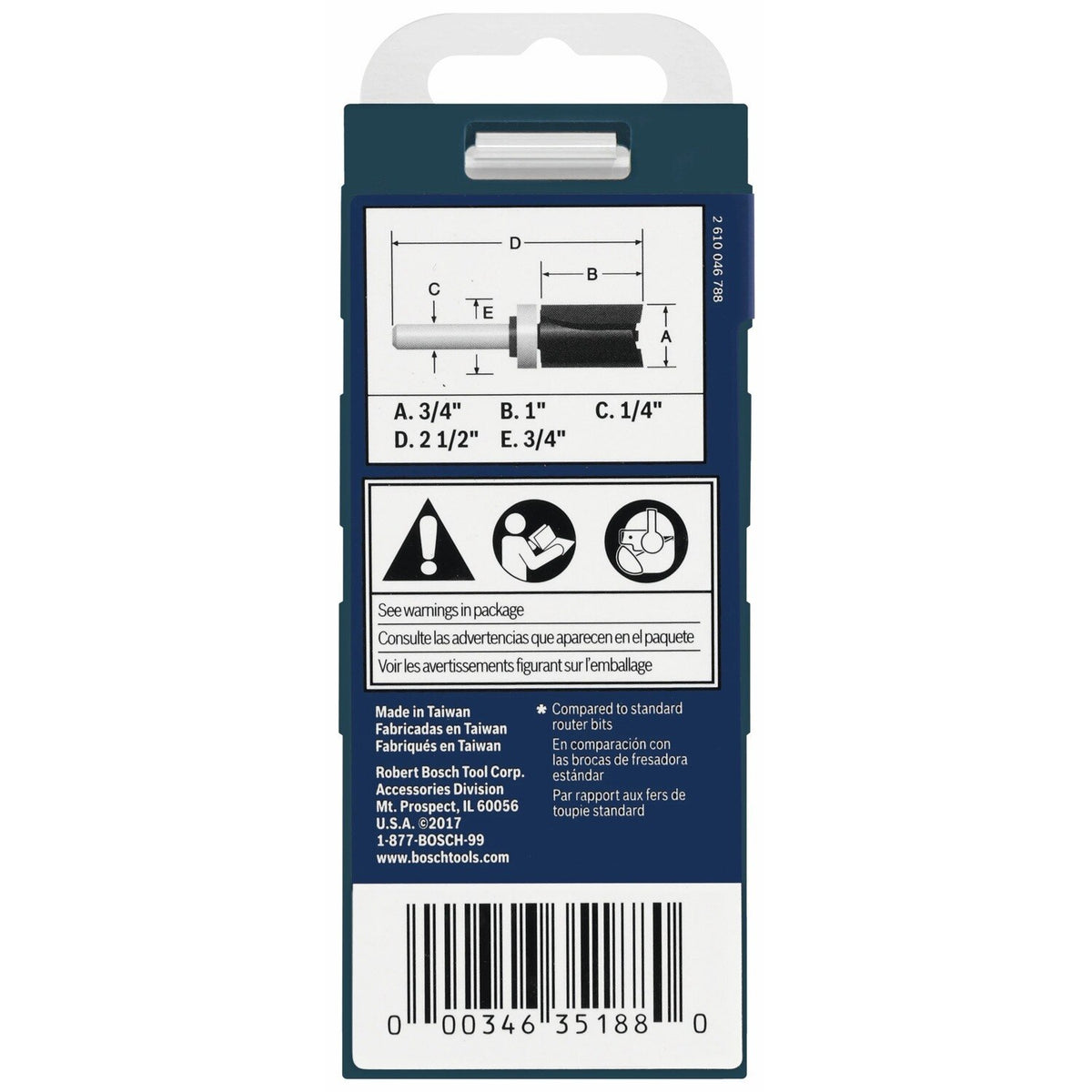 Bosch 85682MC 3/4" x 1" Carbide-Tipped Top-Bearing Straight Trim Router Bit - 4