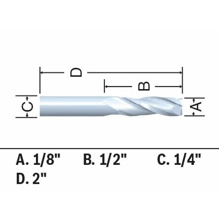 Bosch 85908MC 1/8" x 1/2" Solid Carbide Double Flute Upcut Spiral Router Bit - 3