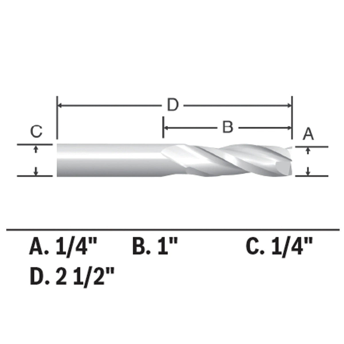 Bosch 85911MC 1/4" x 1" Solid Carbide Double-Flute Upcut Spiral Router Bit - 3