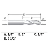 Bosch 85911MC 1/4" x 1" Solid Carbide Double-Flute Upcut Spiral Router Bit - 3
