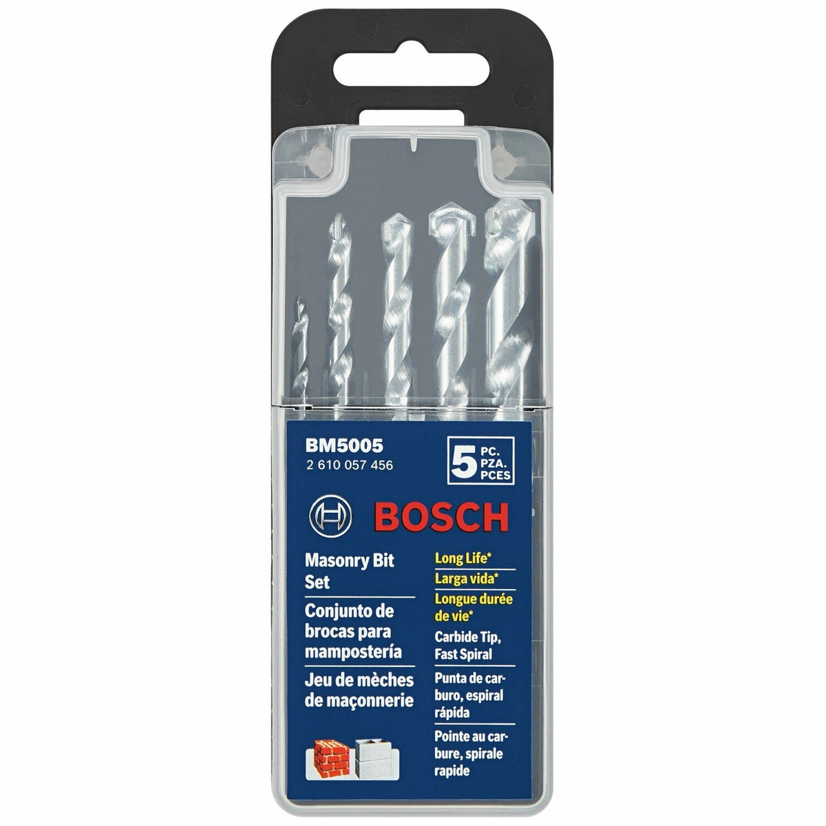 Bosch BM5005 Fast Spiral Carbide Tipped Rotary Masonry Bit Set for Rotary Drills with Case (5 Pack) - 2