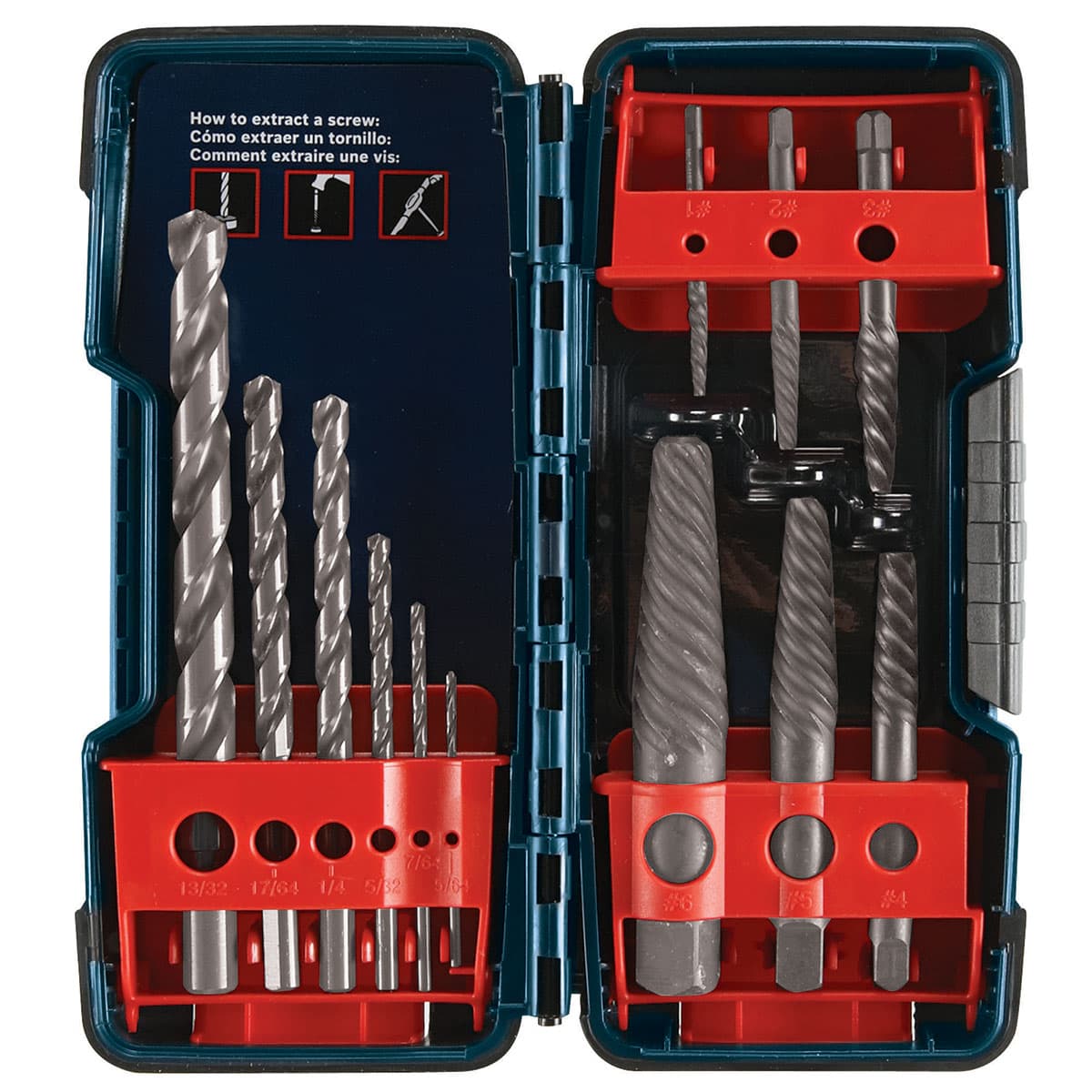 Bosch BSPE6D 12 pc. High-Carbon Steel Spiral Flute Screw Extractor Set