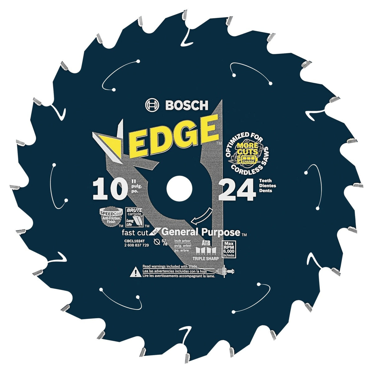 Bosch CBCL1024T 10" 24 Tooth Edge Cordless Circular Saw Blade for General Purpose