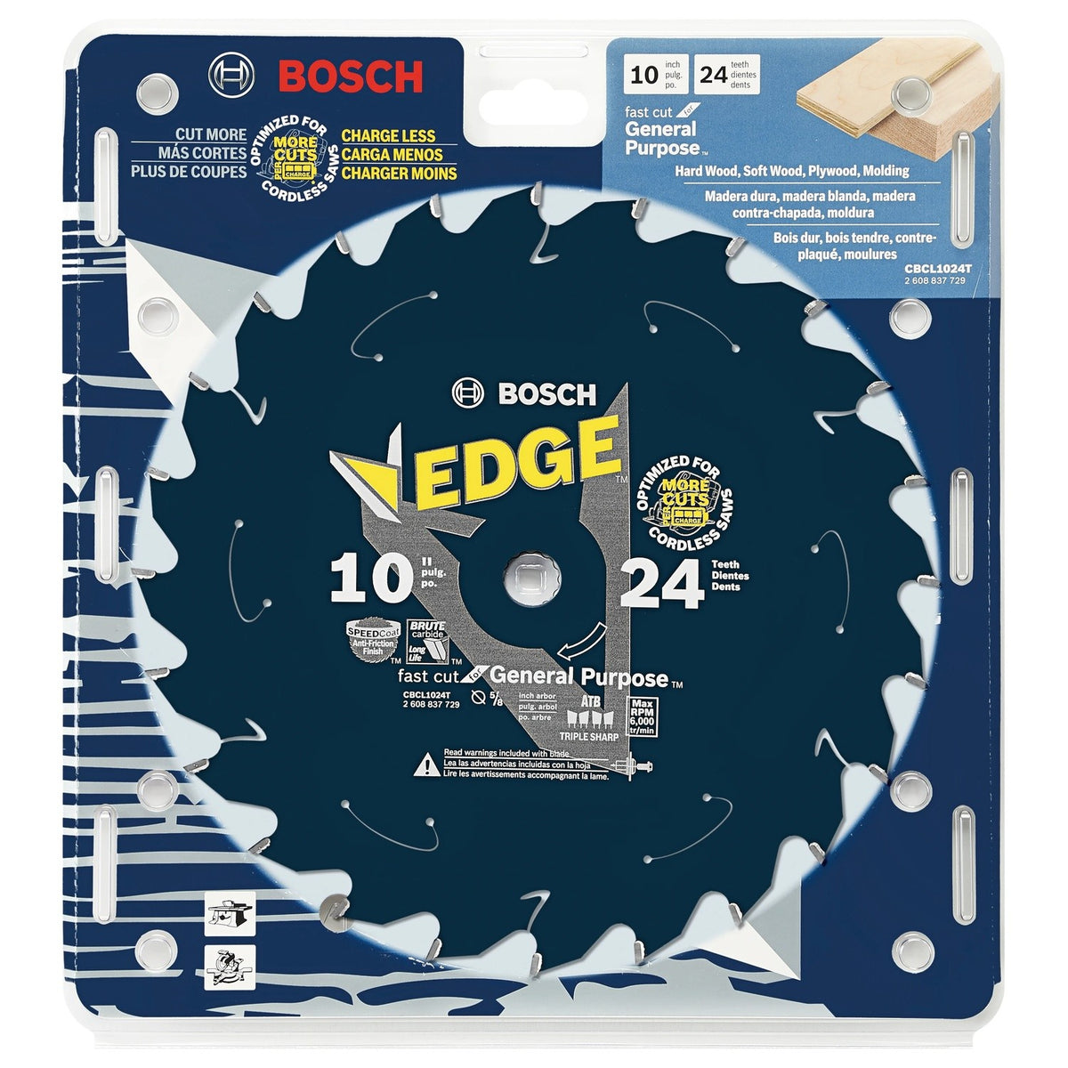 Bosch CBCL1024T 10" 24 Tooth Edge Cordless Circular Saw Blade for General Purpose - 2