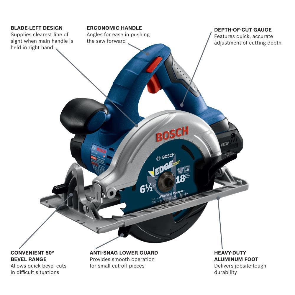 Bosch CCS180-B15 18V 6-1/2" Blade-Left Circular Saw Kit with (1) CORE18V 4 Ah Advanced Power Battery - 2