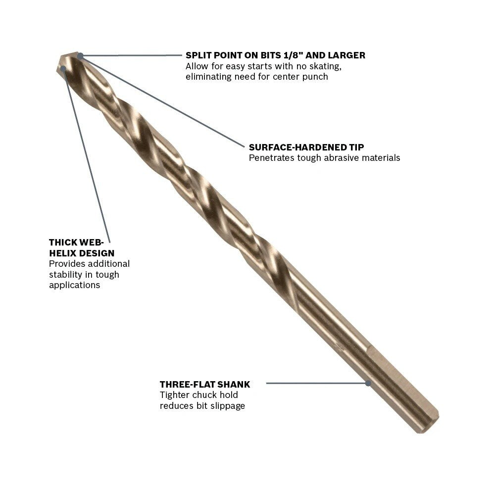 Bosch CO2155B 7/16" x 5-1/2" Cobalt M42 Twist Drill Bit for Stainless Steel and Metal - 2