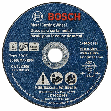 Bosch CW1LM300 3" x 1/16" Type 1 Metal Cutting Wheel with 3/8" Arbor