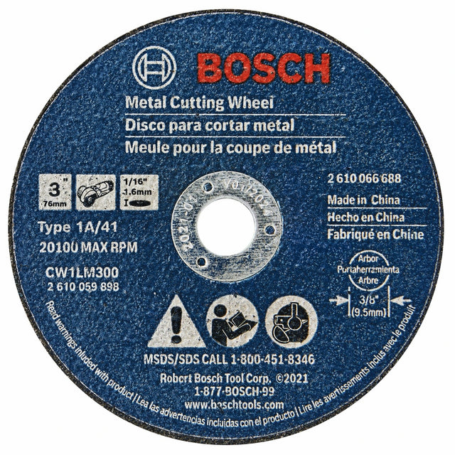 Bosch CW1LM300 3" x 1/16" Type 1 Metal Cutting Wheel with 3/8" Arbor