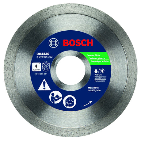 Bosch DB443S 4" Standard Continuous Rim Diamond Blade for Ceramic and Slate Tile