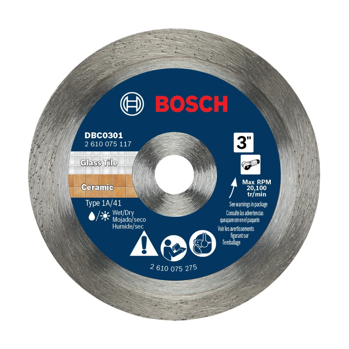 Bosch DBC0301 3" Continuous Rim Diamond Tile Blade for Ceramic Tile and Glass