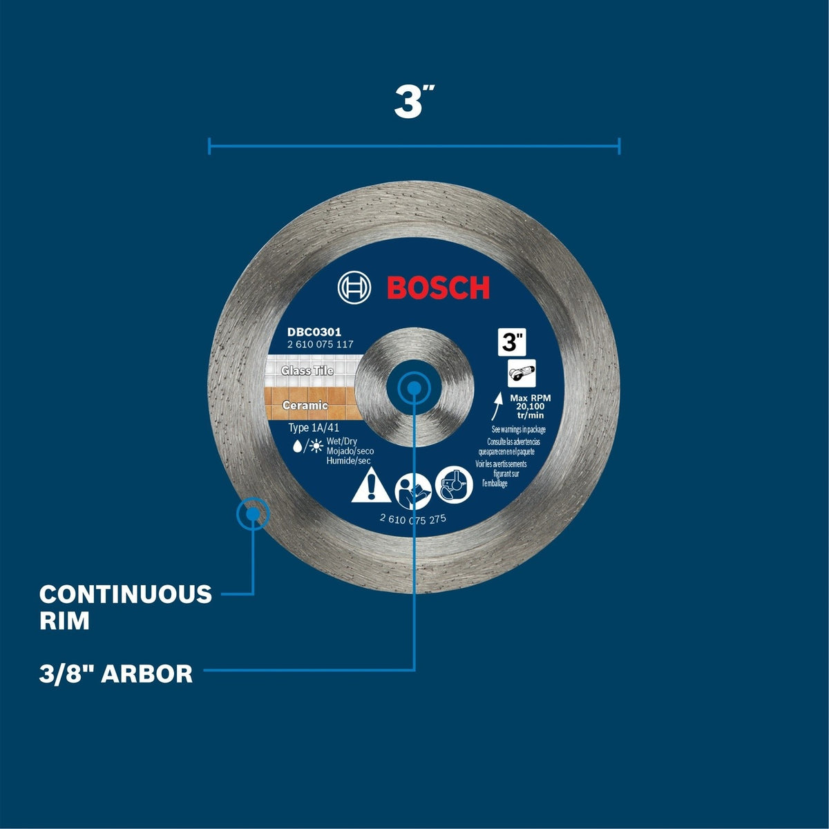 Bosch DBC0301 3" Continuous Rim Diamond Tile Blade for Ceramic Tile and Glass - 2