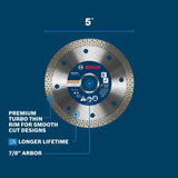 Bosch DBC0502 5" Premium Turbo Rim Diamond Blade for Porcelain Tile and Stone