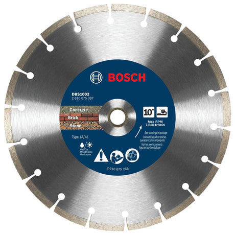Bosch DBS1002 10" Premium Segmented Rim Diamond Blade for Rough Cuts in Concrete Brick and Stone