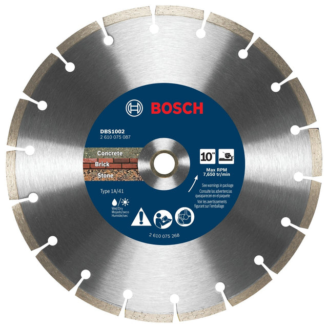 Bosch DBS1002 10" Premium Segmented Rim Diamond Blade for Rough Cuts in Concrete Brick and Stone