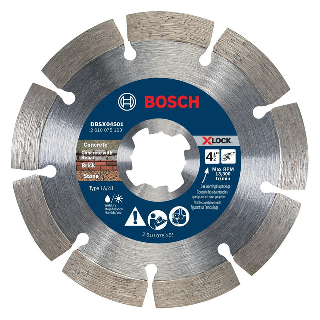 Bosch DBSX04501 4-1/2" X-LOCK Segmented Rim Diamond Blade for Rough Cuts