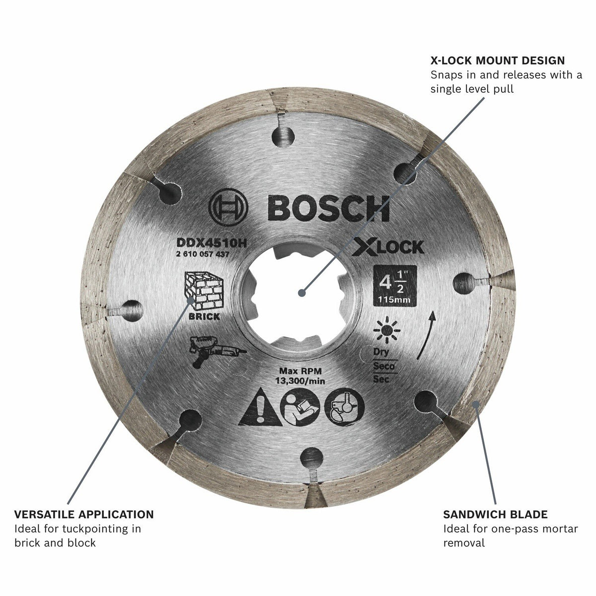 Bosch DDX4510H 4-1/2" X-LOCK Premium Sandwich Tuckpointing Blade for One-Pass Mortar Removal - 2