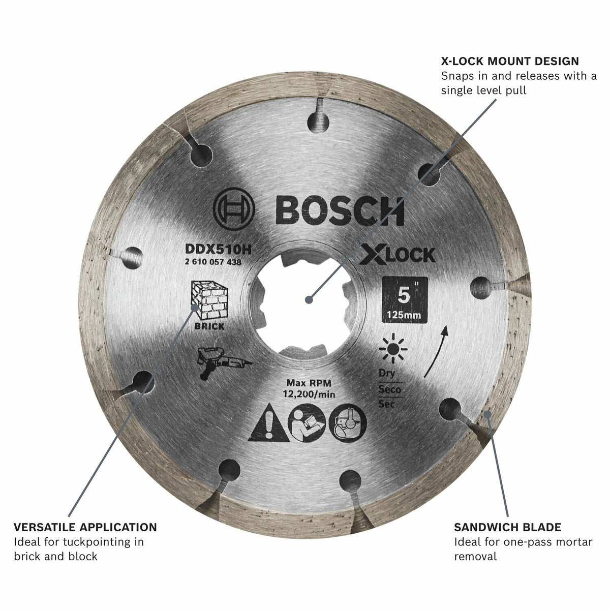 Bosch DDX510H 5" X-LOCK Premium Sandwich Tuckpointing Blade for One-Pass Mortar Removal - 2
