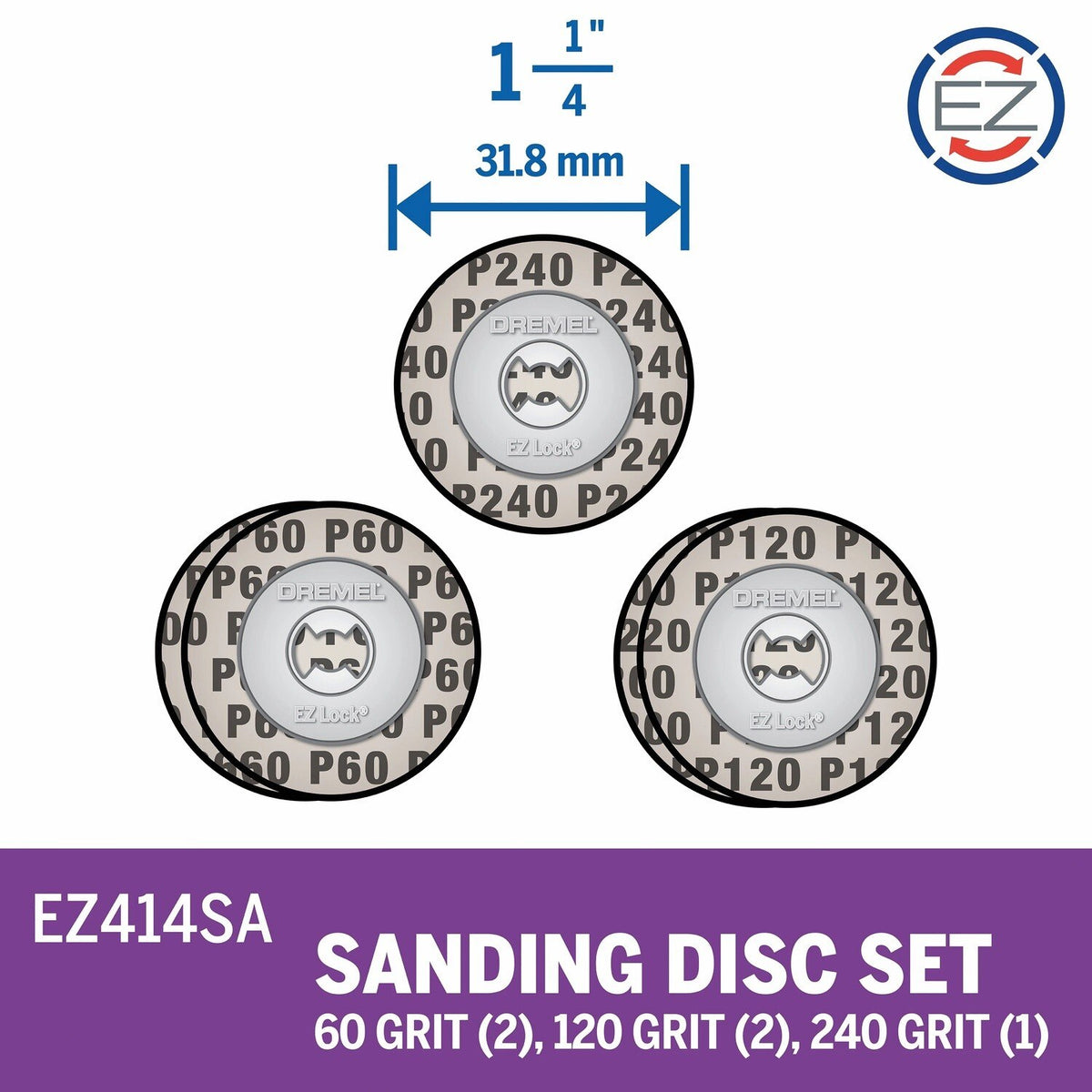 Bosch EZ414SA 1-1/4" EZ Lock Sanding Disc Kit with Assorted Grit Discs (5 Pack) - 2