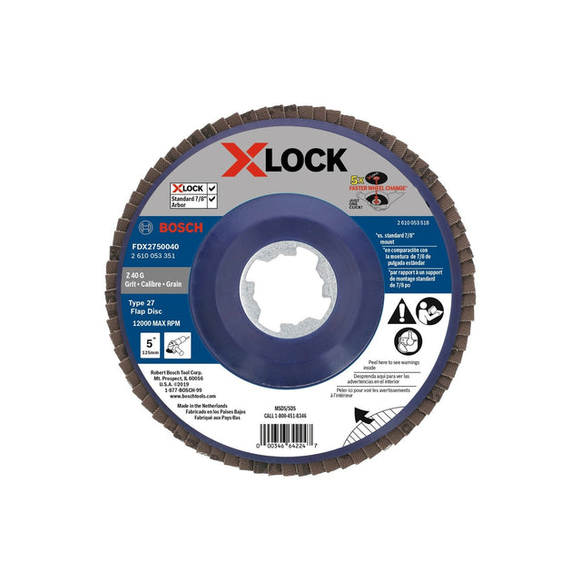 Bosch FDX2750040 5" X-LOCK Type 27 40 Grit Zirconia Flap Disc for Metal Grinding
