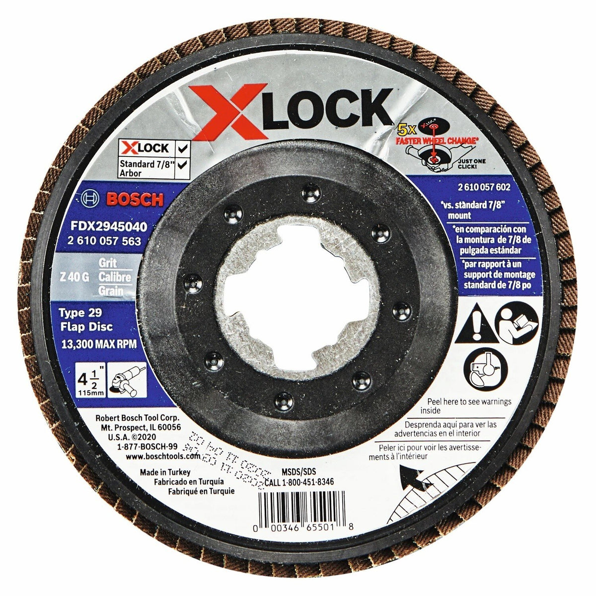 Bosch FDX2945040 4-1/2" X-LOCK Type 29 40 Grit Zirconia Flap Disc for Metal Grinding