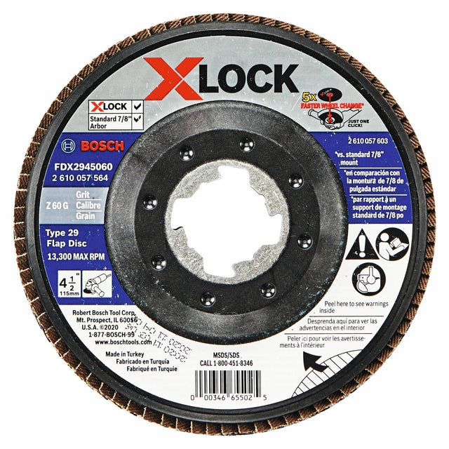 Bosch FDX2945060 4.5" X-LOCK Type 29 60 Grit Zirconia Flap Disc for Metal Grinding