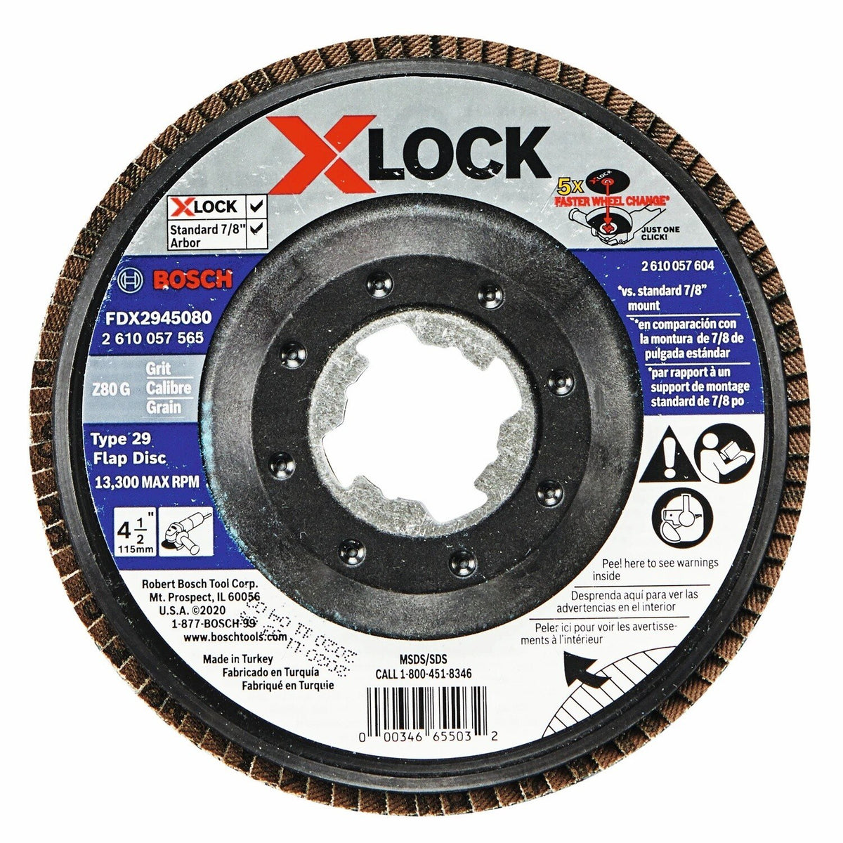 Bosch FDX2945080 4-1/2" X-LOCK Type 29 80 Grit Zirconia Flap Disc for Metal Grinding