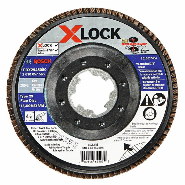 Bosch FDX2945080 4-1/2" X-LOCK Type 29 80 Grit Zirconia Flap Disc for Metal Grinding