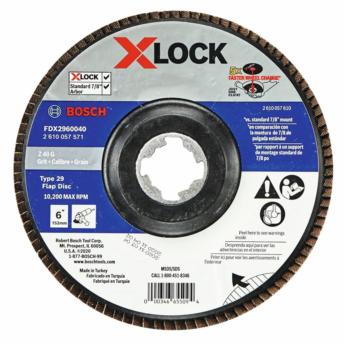 Bosch FDX2960040 6" X-LOCK Arbor Type 29 40 Grit Zirconia Flap Disc