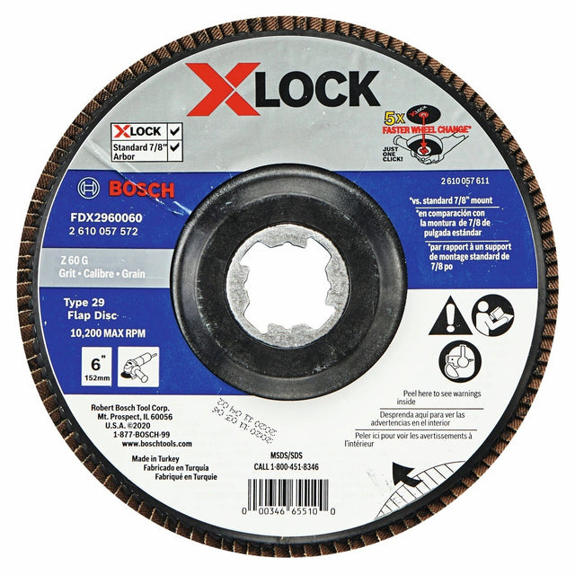 Bosch FDX2960060 6" X LOCK Type 29 60 Grit Zirconia Flap Disc for Metal Grinding and Blending