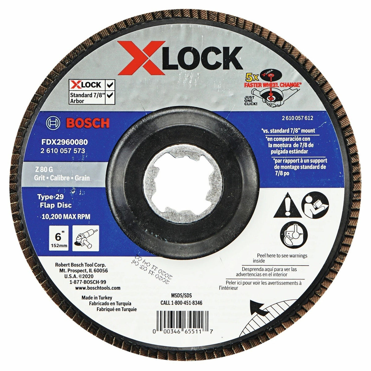 Bosch FDX2960080 6" X-LOCK Type 29 80 Grit Zirconia Flap Disc for Metal Grinding