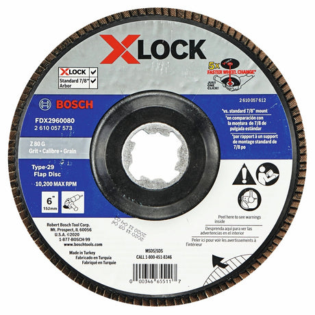 Bosch FDX2960080 6" X-LOCK Type 29 80 Grit Zirconia Flap Disc for Metal Grinding