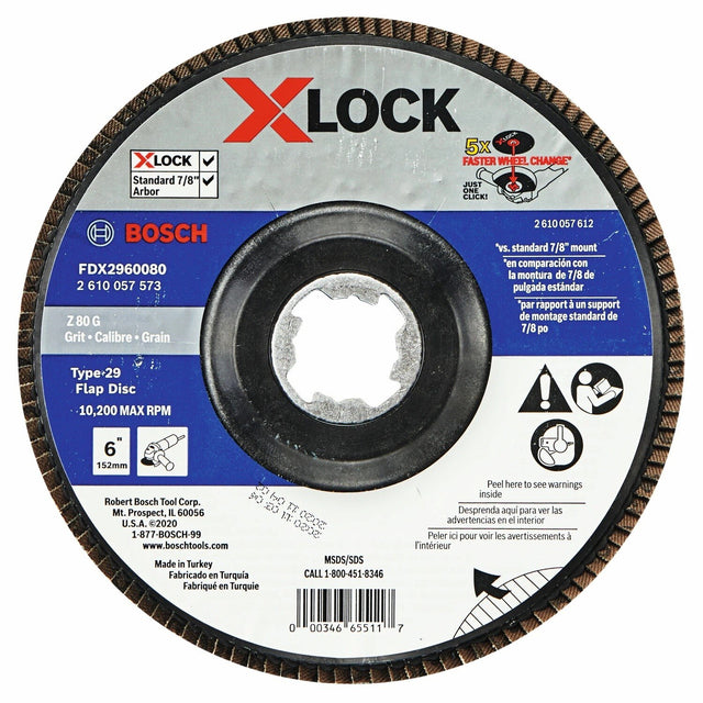 Bosch FDX2960080 6" X-LOCK Type 29 80 Grit Zirconia Flap Disc for Metal Grinding